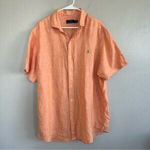 Polo Ralph Lauren Men’s 100% Linen Button Up Short Sleeve Shirt Size XXL Orange